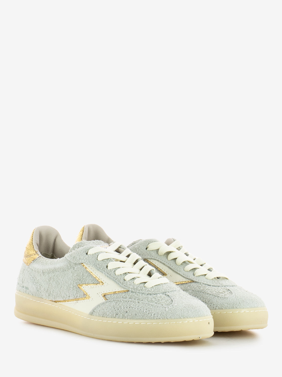 White/gold used effect suede sneakers