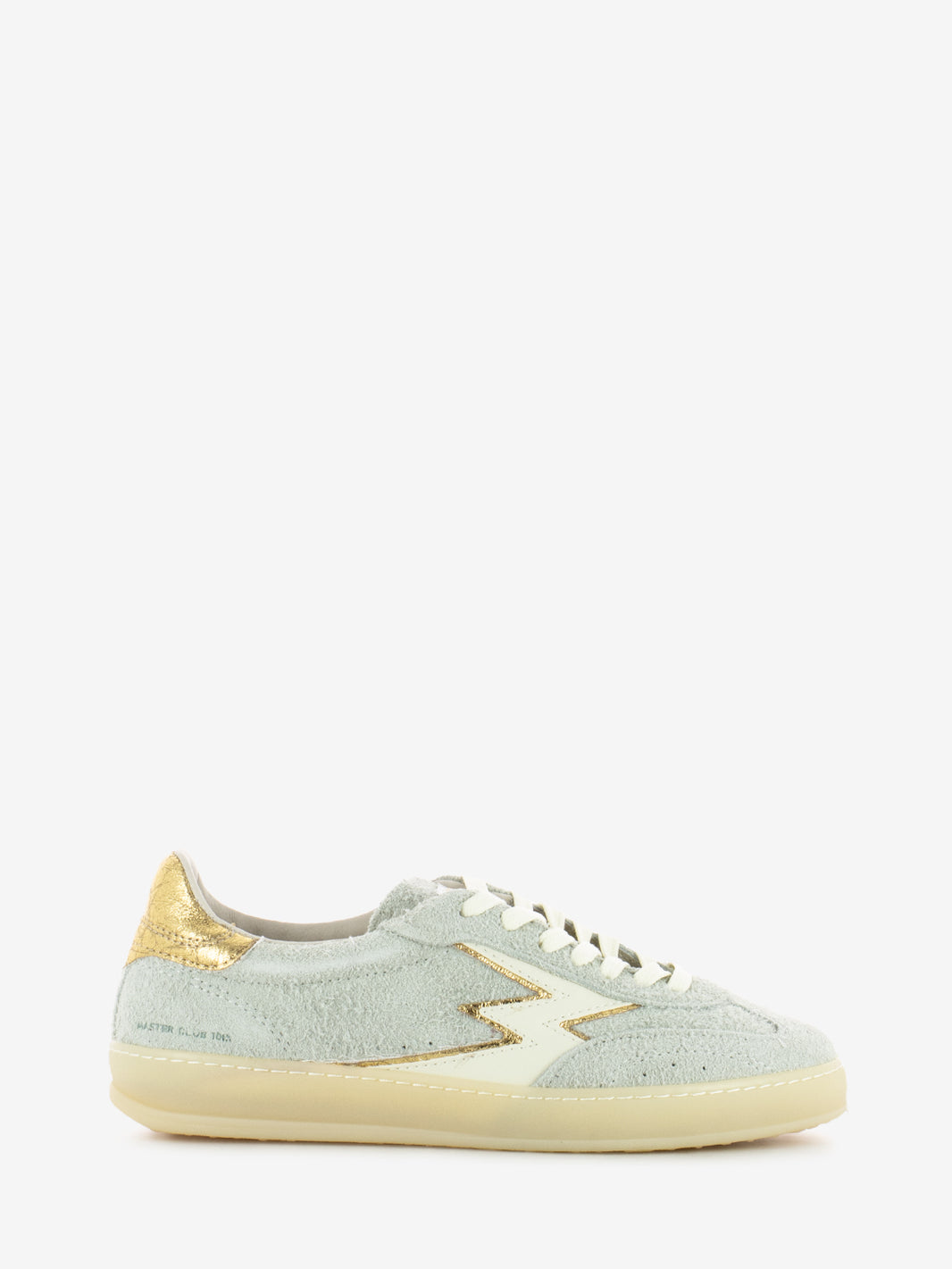 White/gold used effect suede sneakers