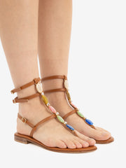 MODA POSITANO - Sandali alla schiava con pietre gioiello marrone / multicolor