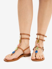 MODA POSITANO - Sandali alla schiava con pietre gioiello marrone / multicolor
