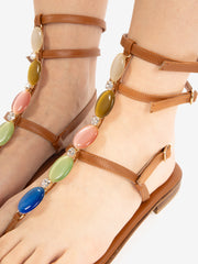 MODA POSITANO - Sandali alla schiava con pietre gioiello marrone / multicolor