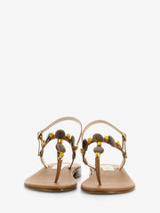MODA POSITANO - Sandali infradito con pietre marrone