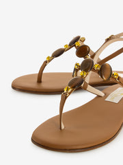 MODA POSITANO - Sandali infradito con pietre marrone