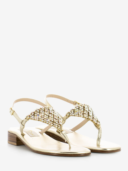 Sandali infradito con strass platino