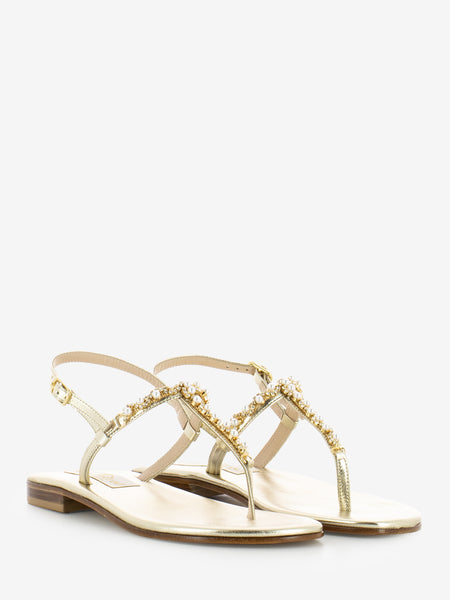 Sandali tacco con perle argento