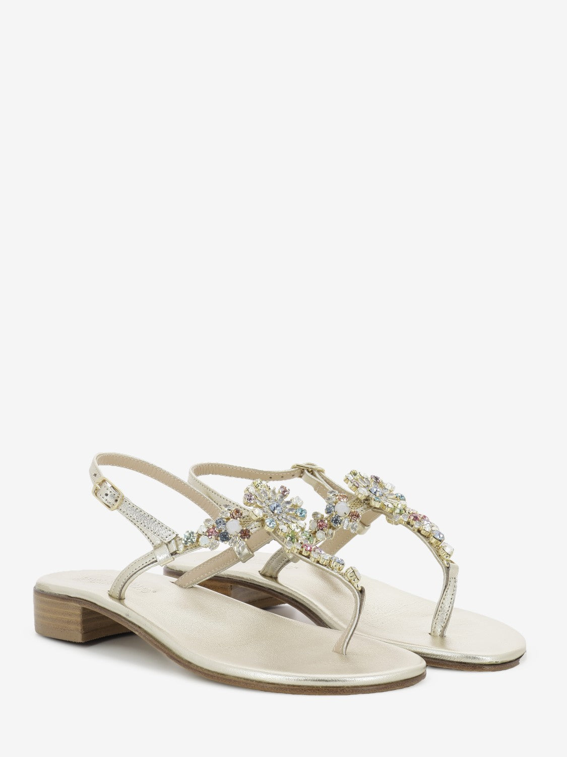 Jeweled sandal with gold heel / multicolor