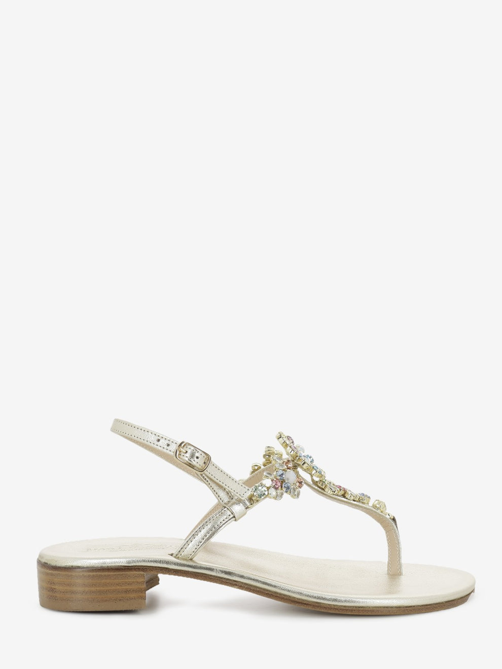 Jeweled sandal with gold heel / multicolor