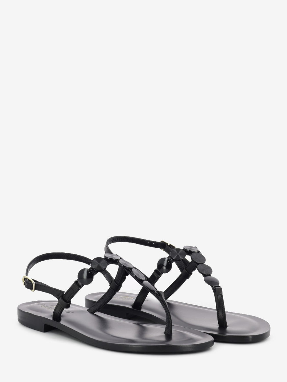 Black coin thong sandal