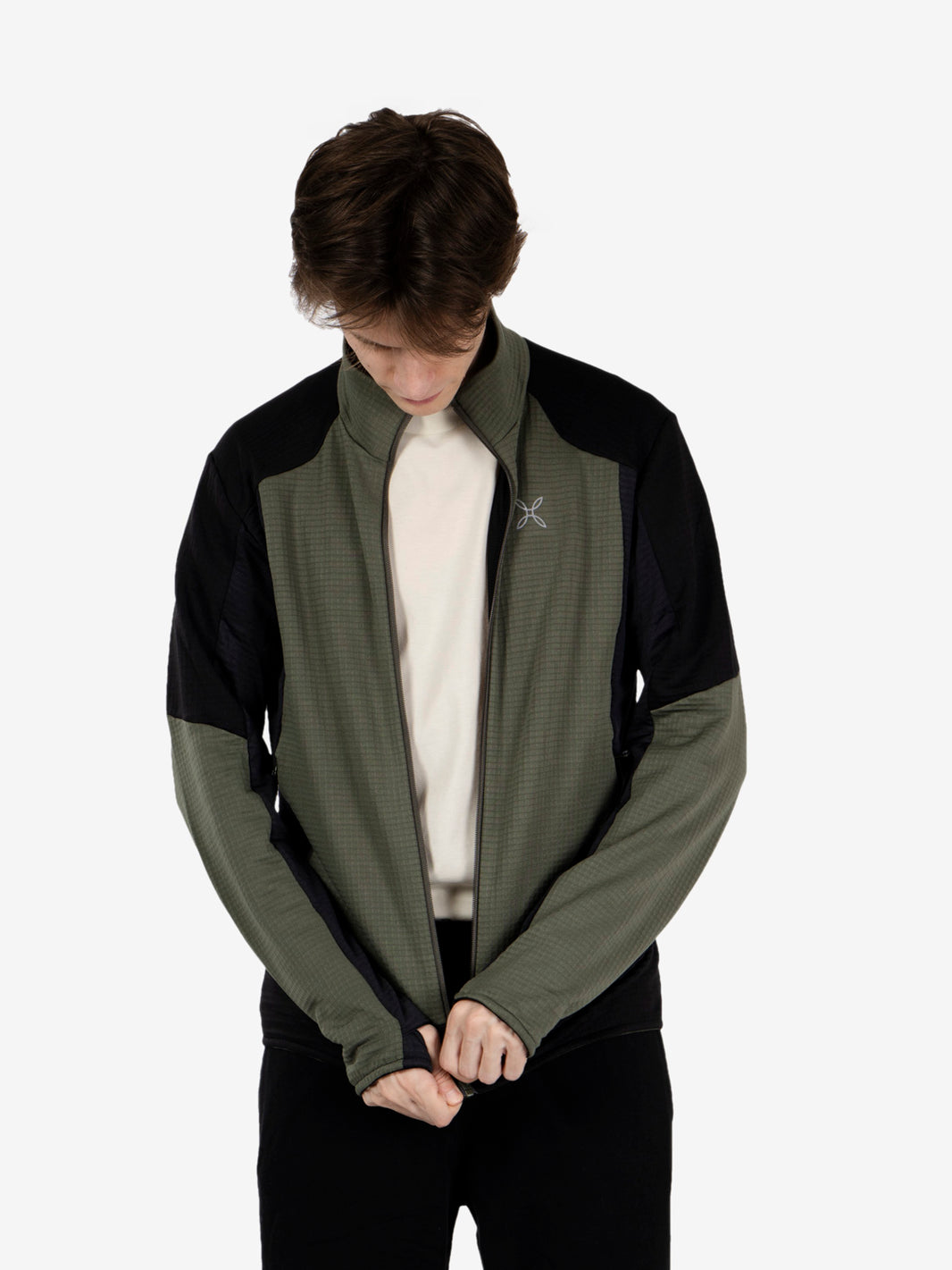 Stretch color zip-up sage / black