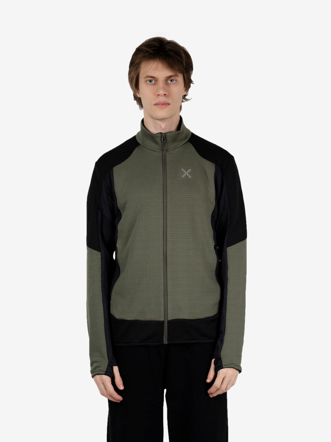 Stretch color zip-up sage / black
