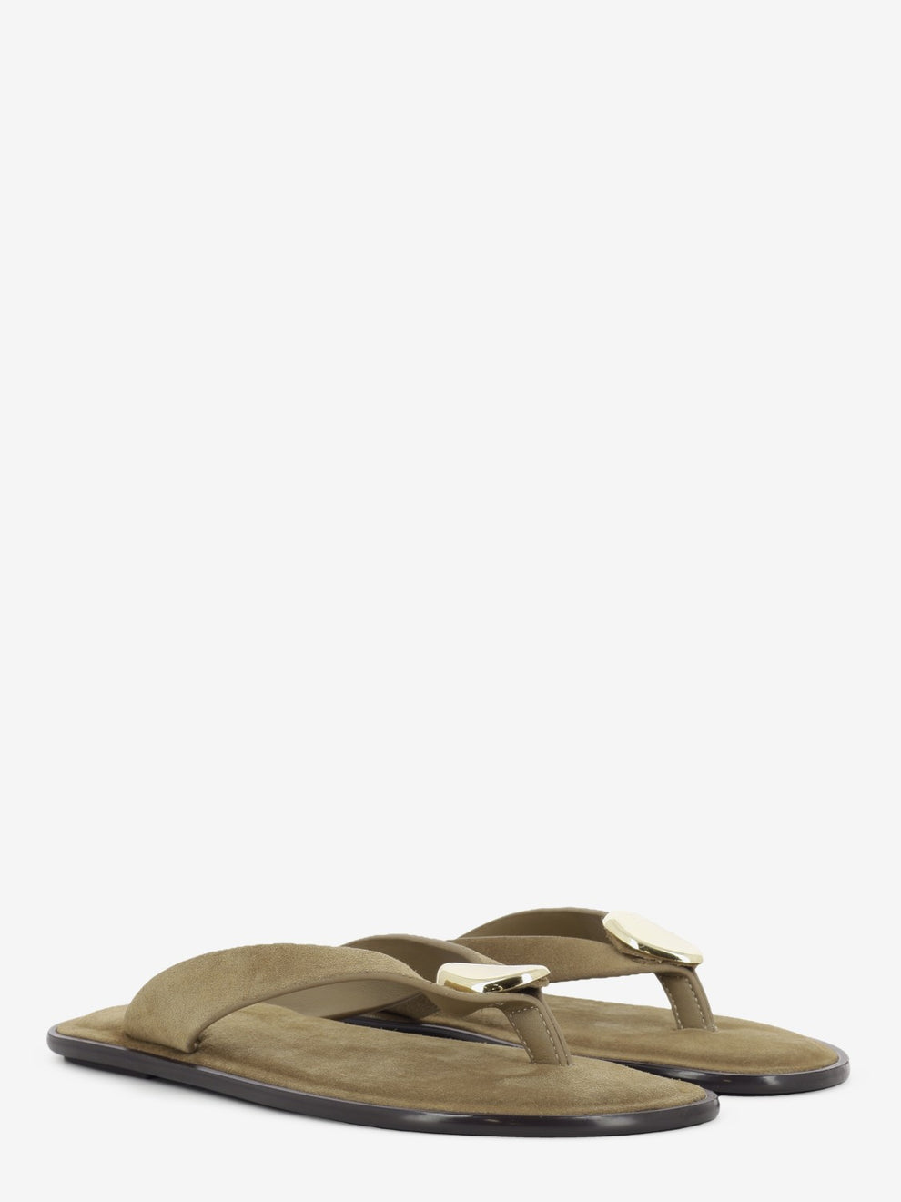 Suede flip-flops with beige accessory