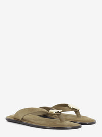 Suede flip-flops with beige accessory