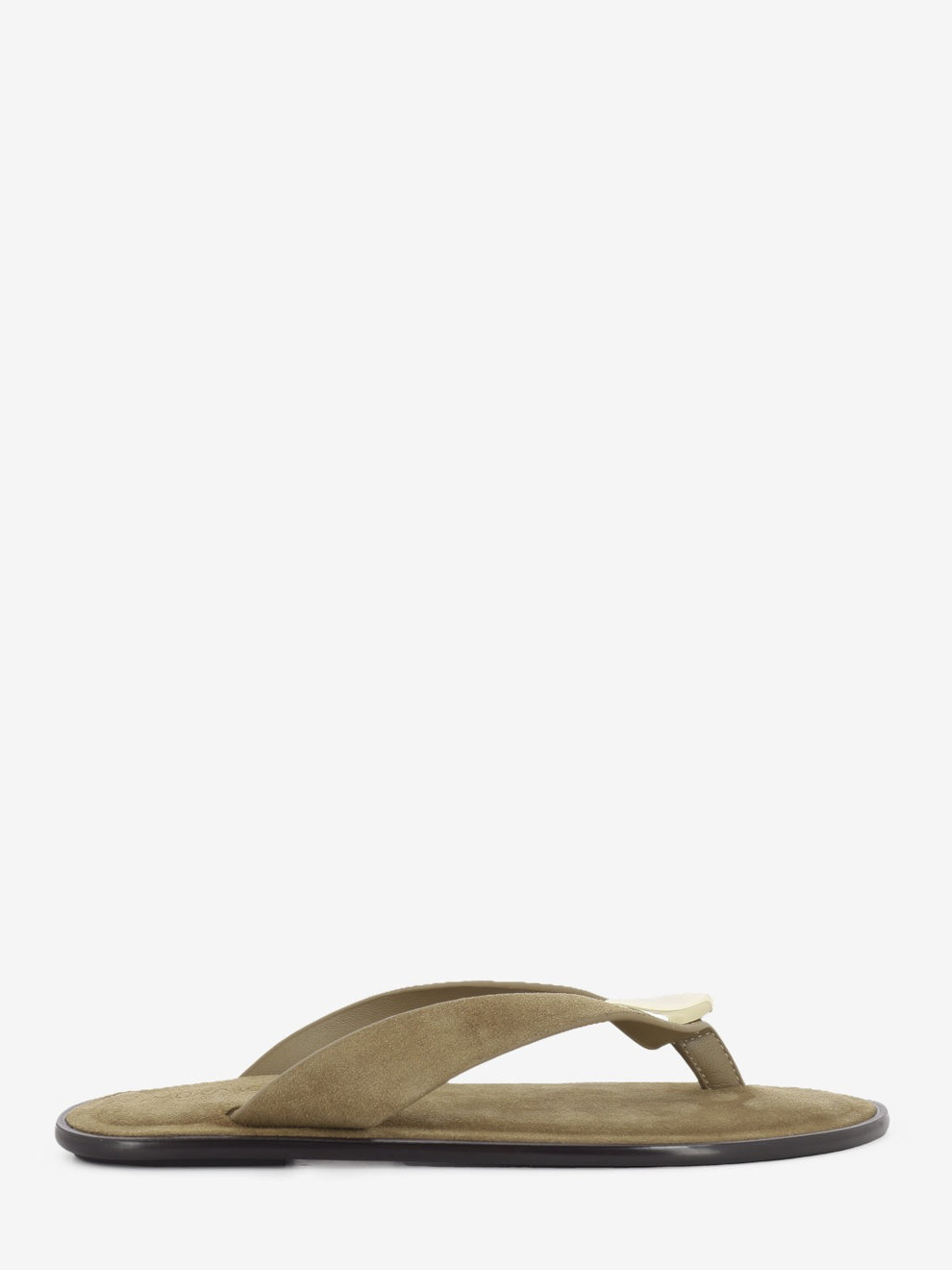 Suede flip-flops with beige accessory