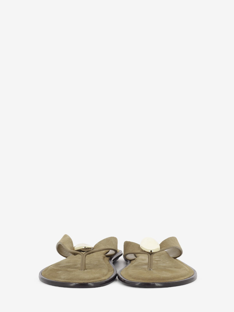 Suede flip-flops with beige accessory