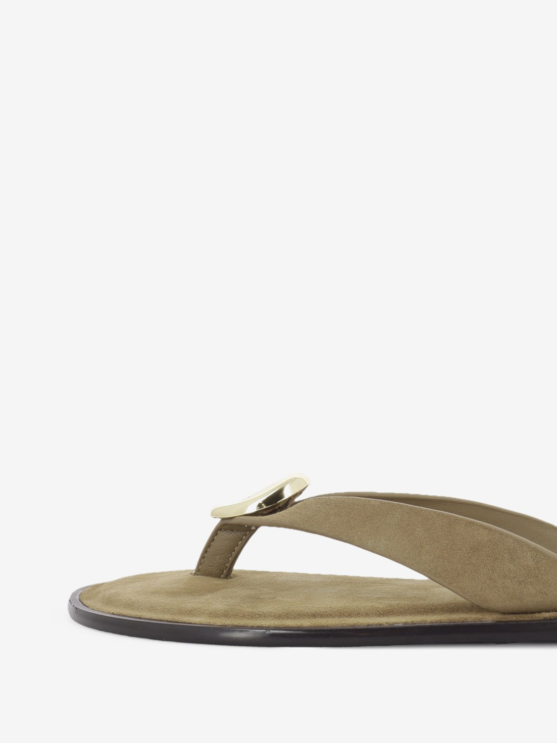 Suede flip-flops with beige accessory