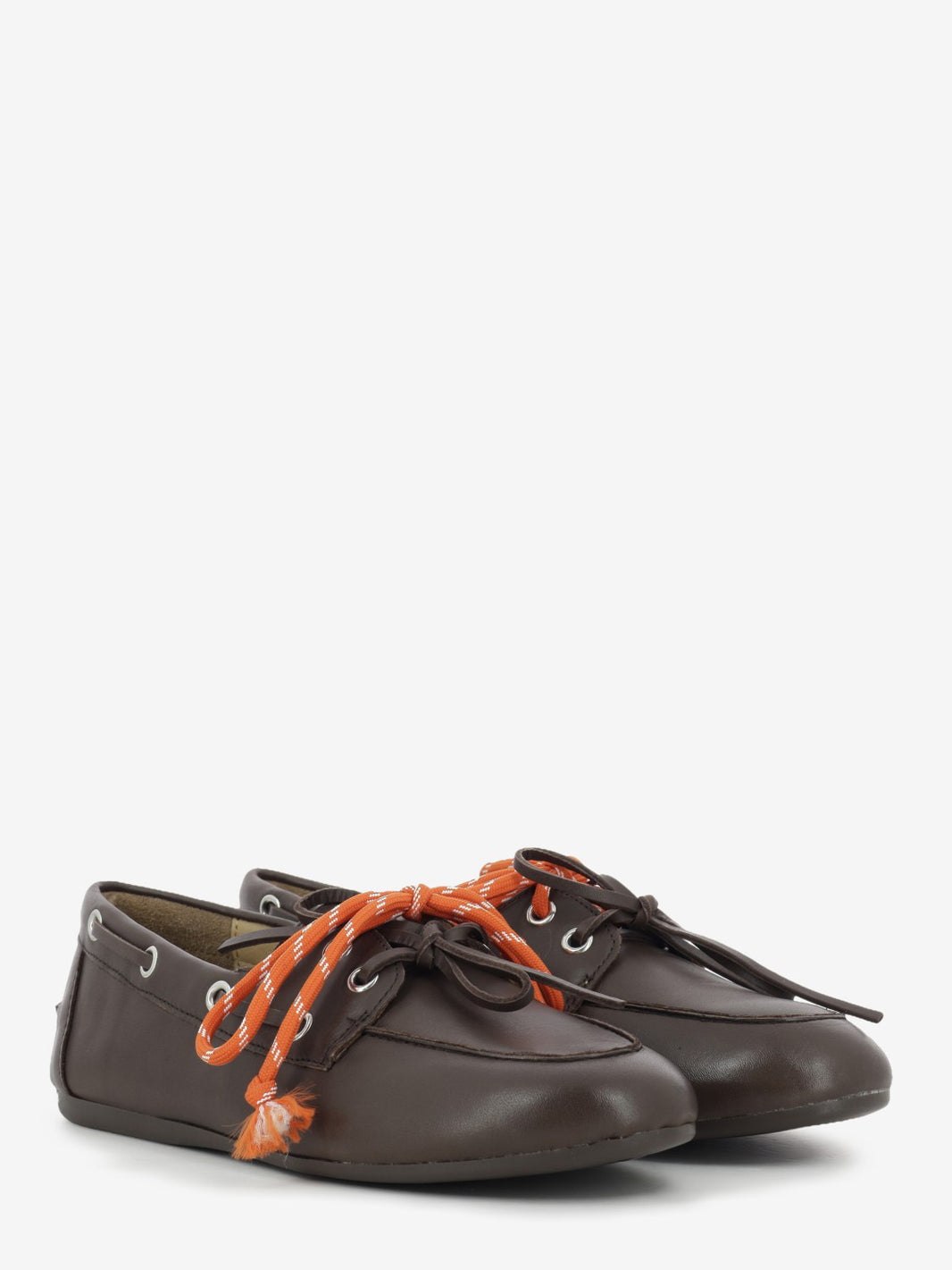 Brown leather boat shoe