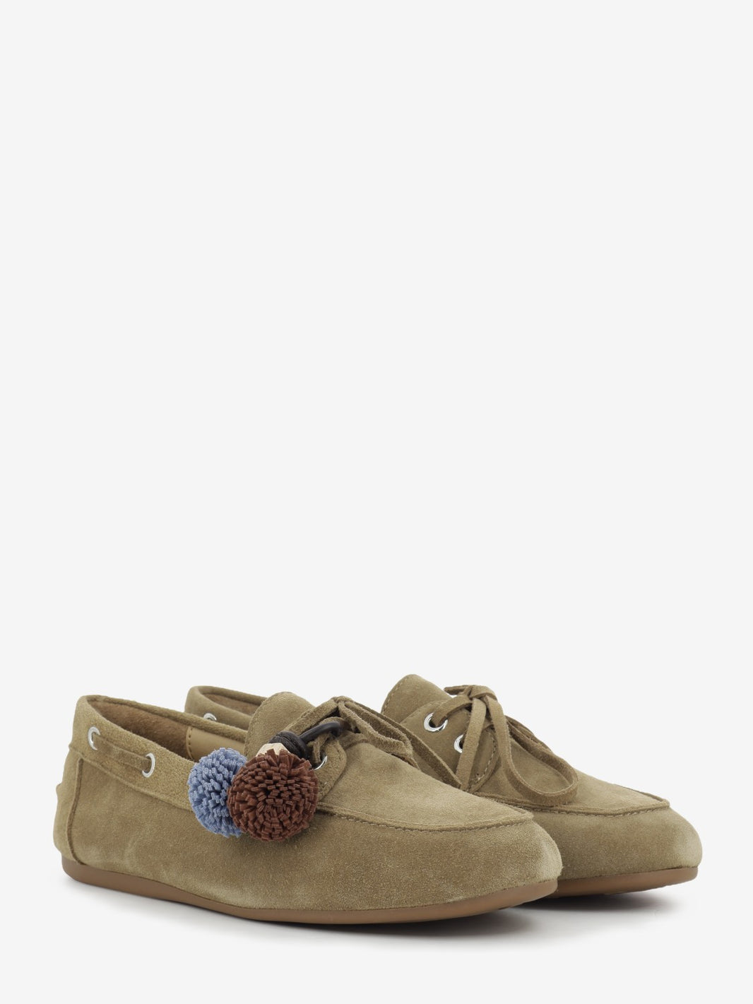 Taupe suede boat shoe