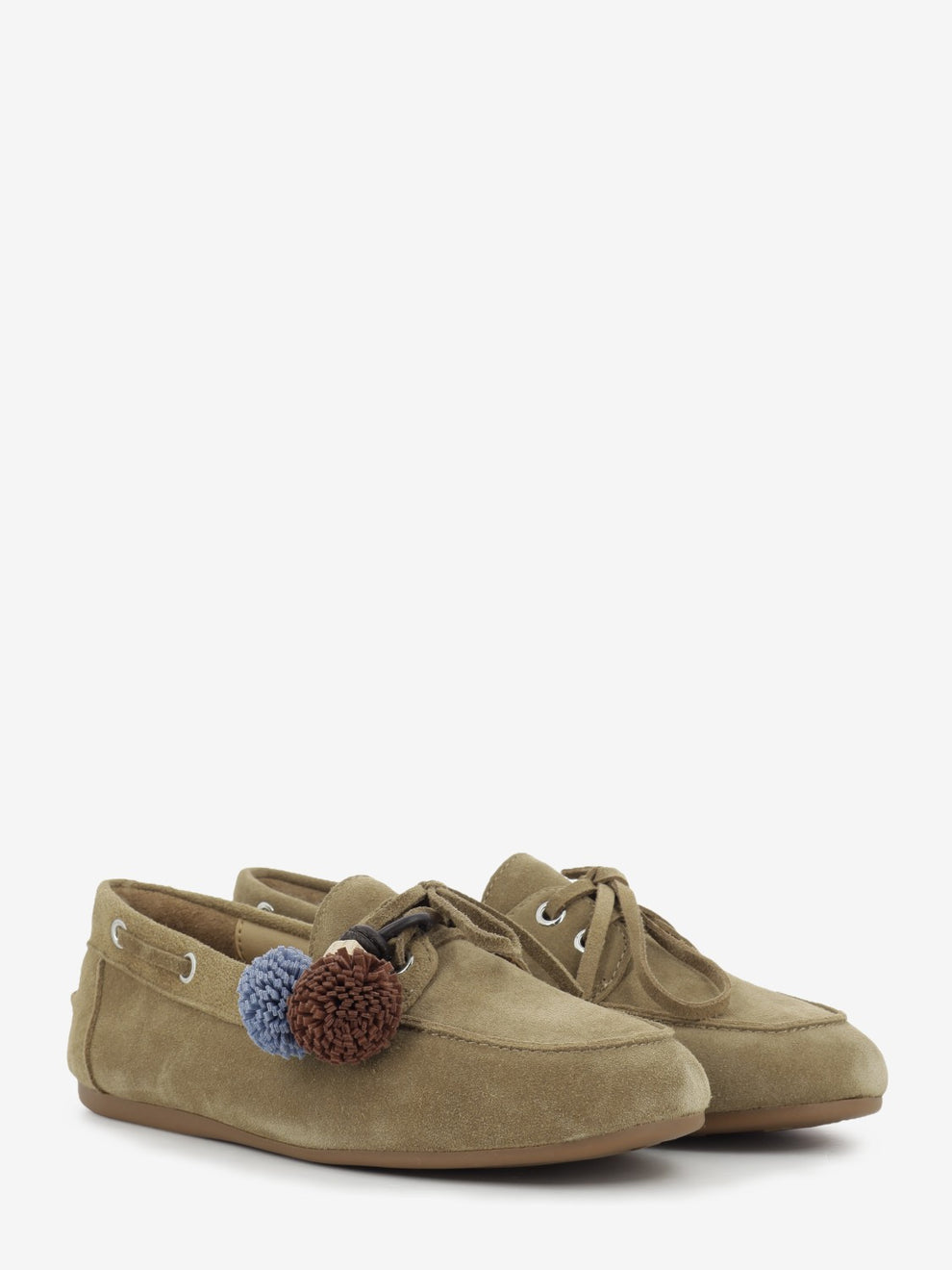 Taupe suede boat shoe