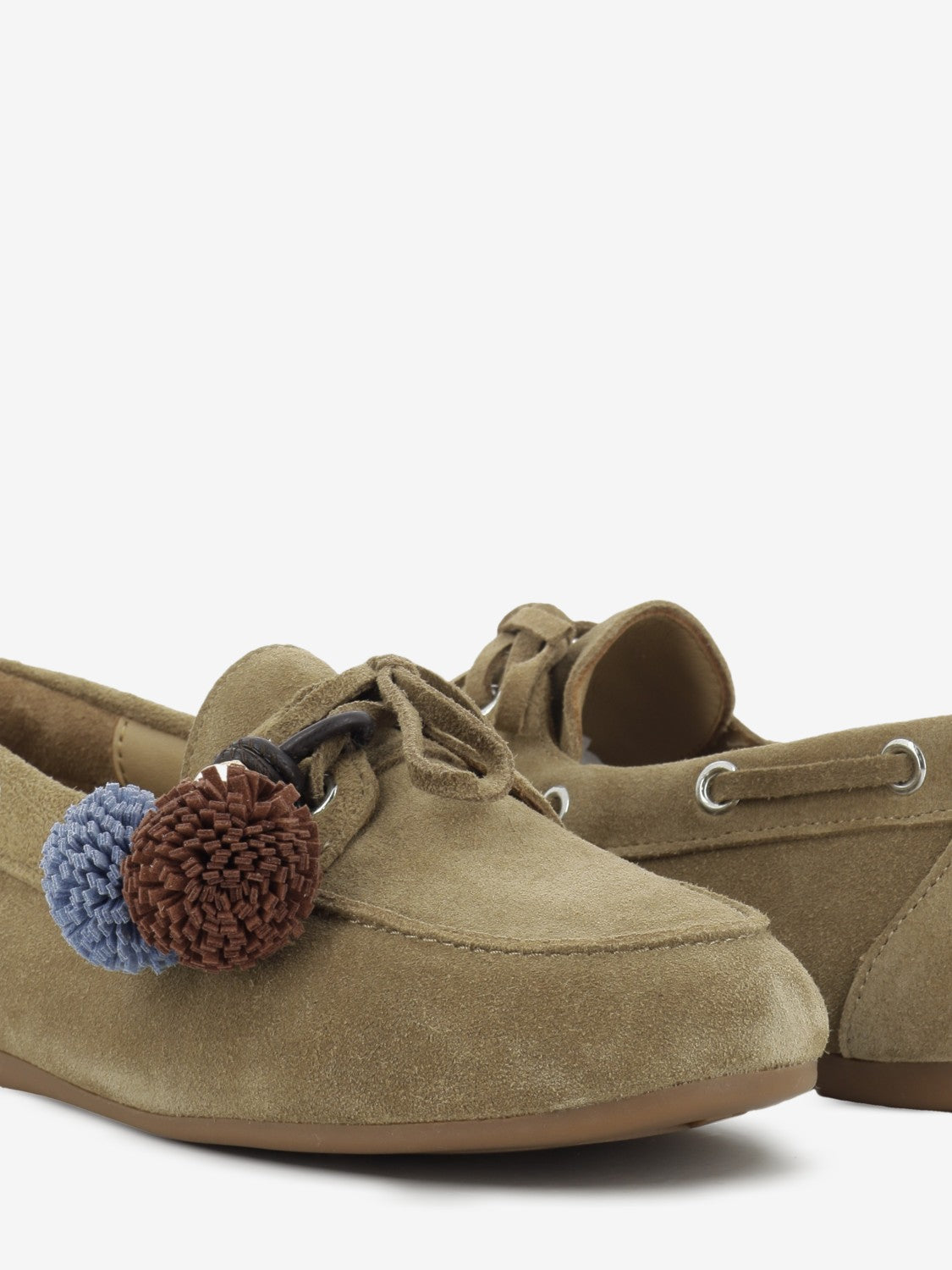 Taupe suede boat shoe