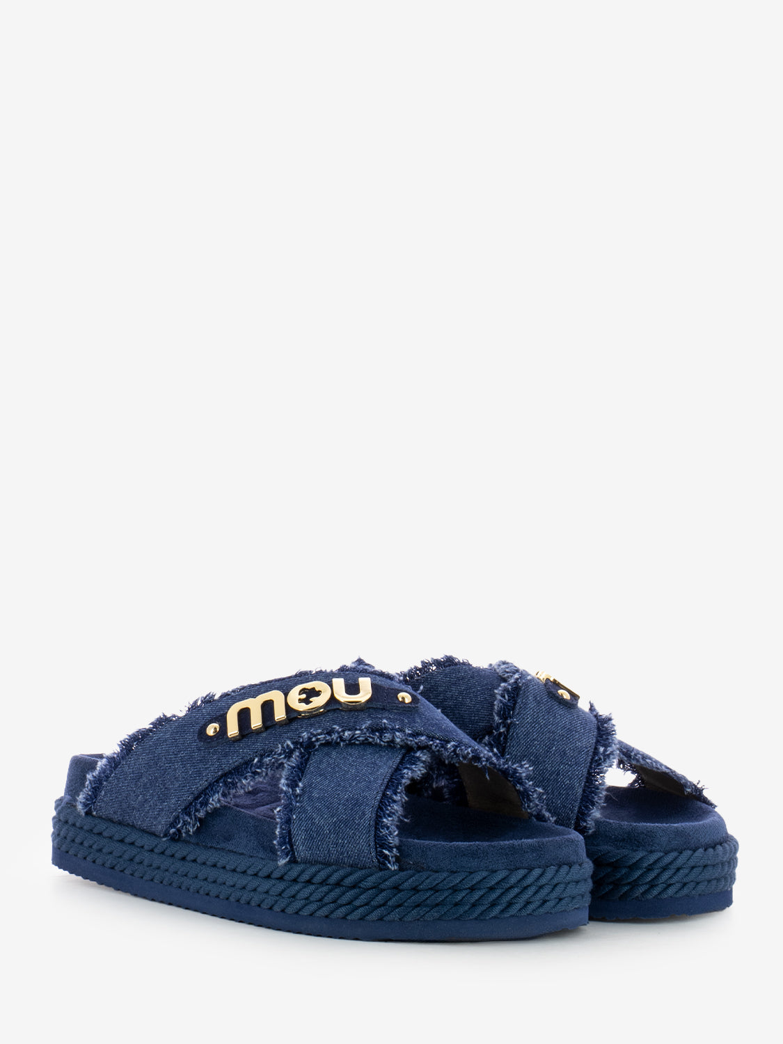 Ciabatta criss-cross denim blu