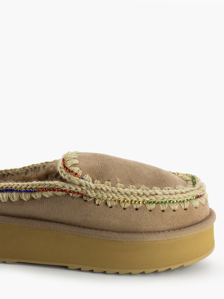 MOU - Clog eskimo platform rhinestones camel