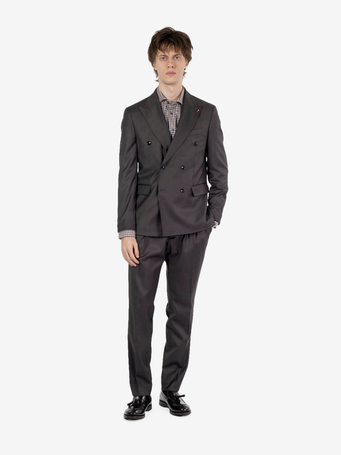 Best charcoal double-breasted suit
