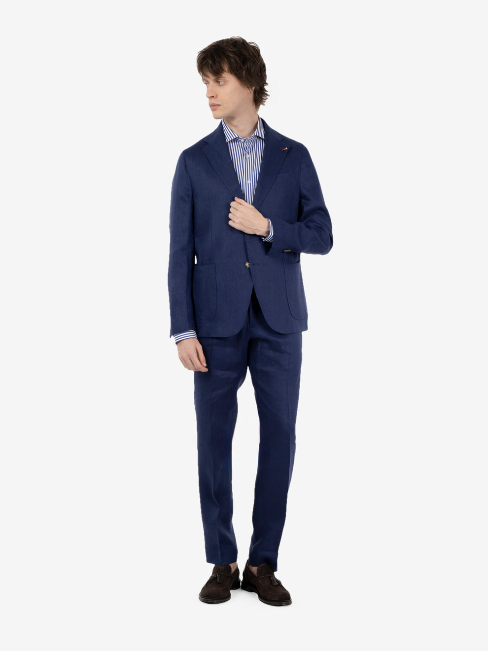 Abito monopetto Merini in lino blu