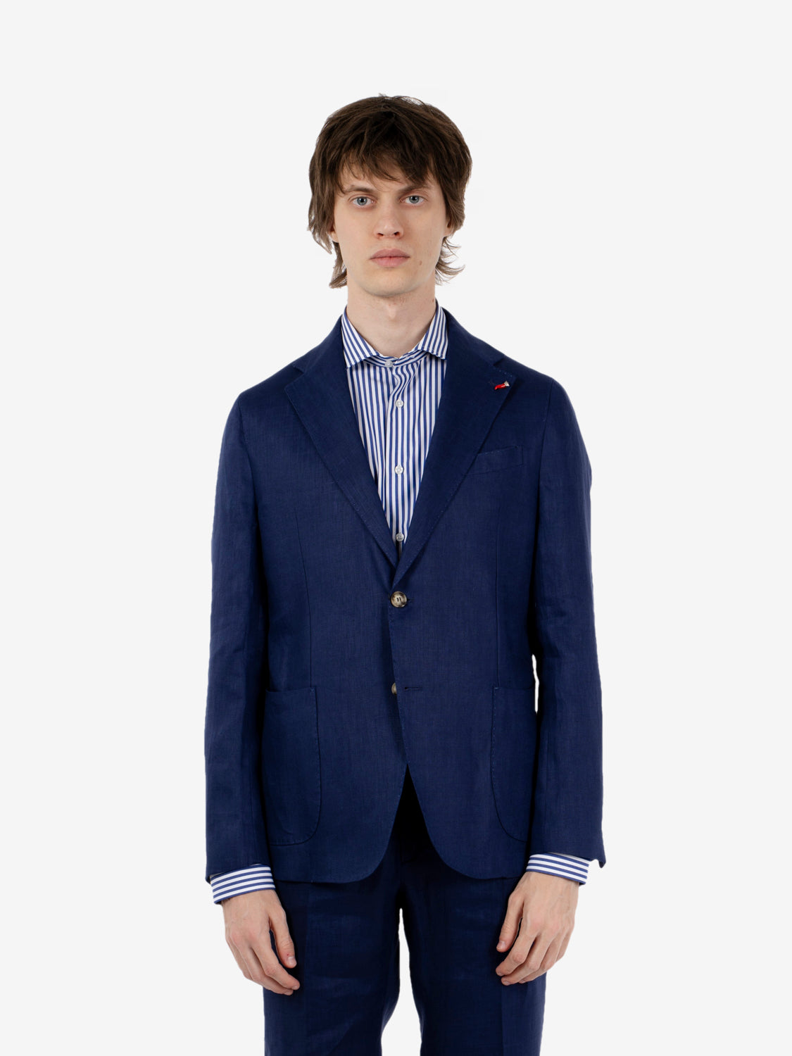 Abito monopetto Merini in lino blu
