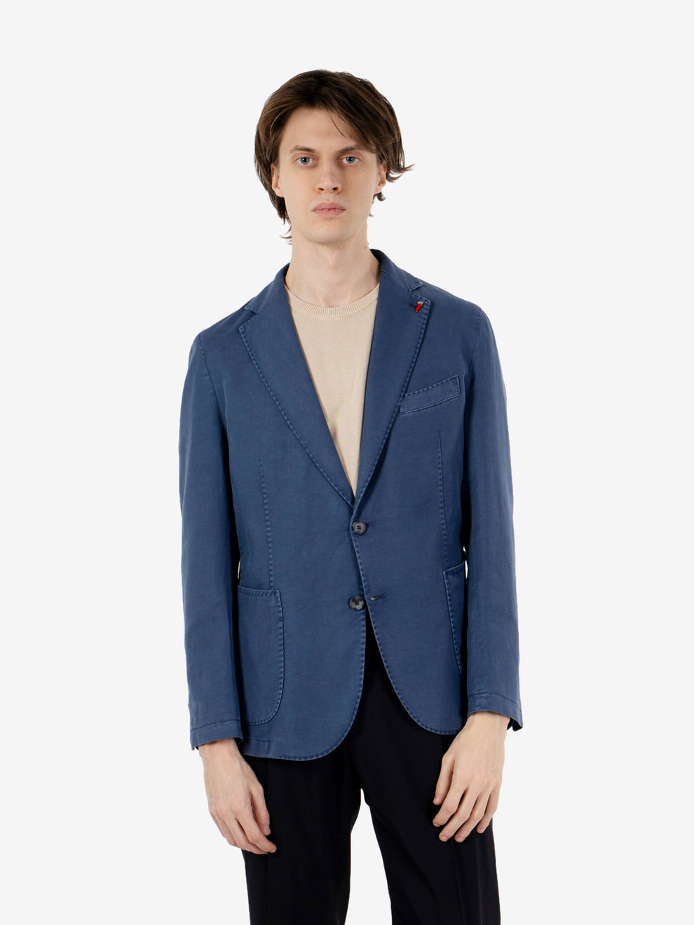 SMOOTH COTTON/LINEN JACKET WITH OLD INDIGO EFFECT OLD TASSO-OLD-R7002_INDACO