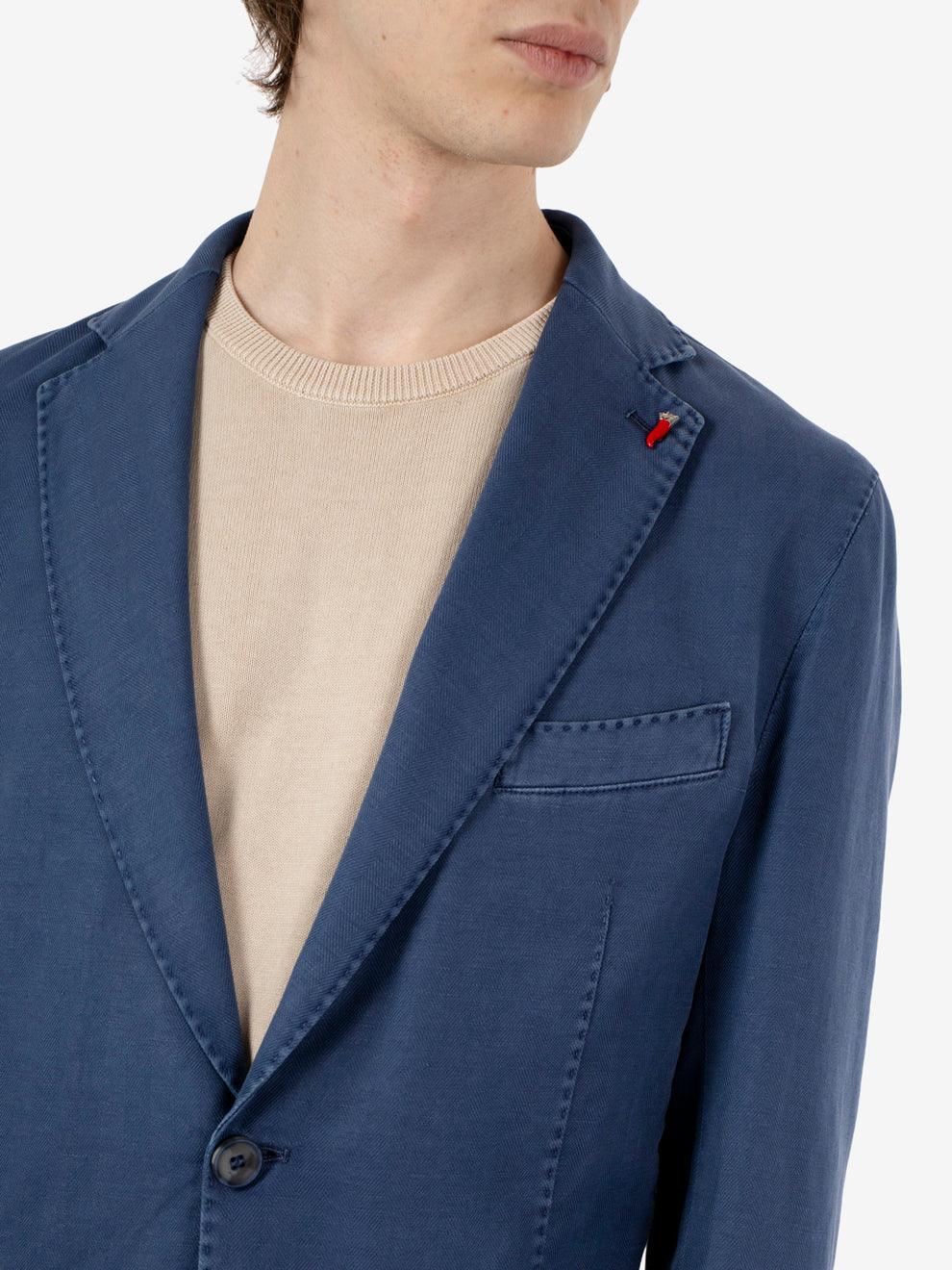 SMOOTH COTTON/LINEN JACKET WITH OLD INDIGO EFFECT OLD TASSO-OLD-R7002_INDACO