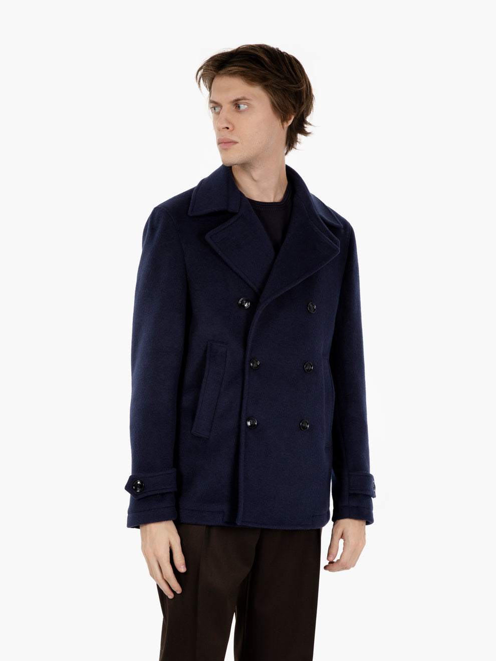 Cappotto corto doppio petto blu