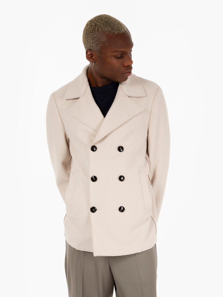 MULISH - Cappotto doppiopetto taglio vivo beige