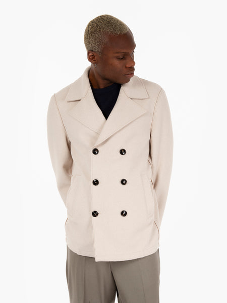 Cappotto doppiopetto taglio vivo beige