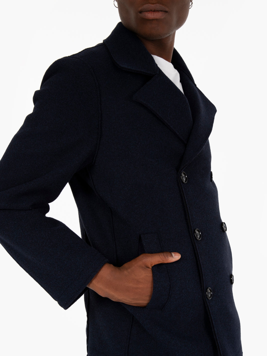Cappotto doppiopetto taglio vivo blu