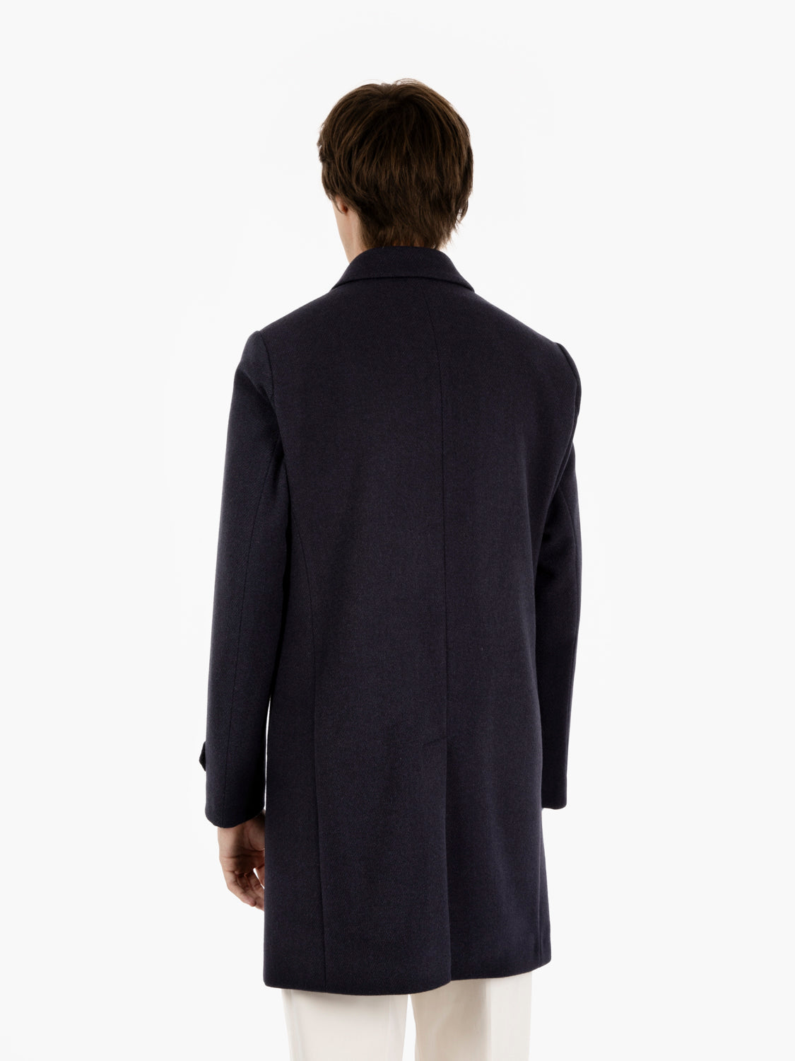 Long blue single-breasted coat