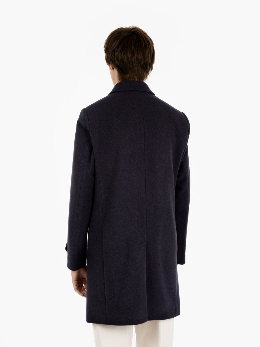 Long blue single-breasted coat