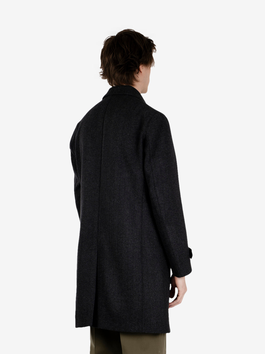 Dark grey long raglan-sleeve spined coat