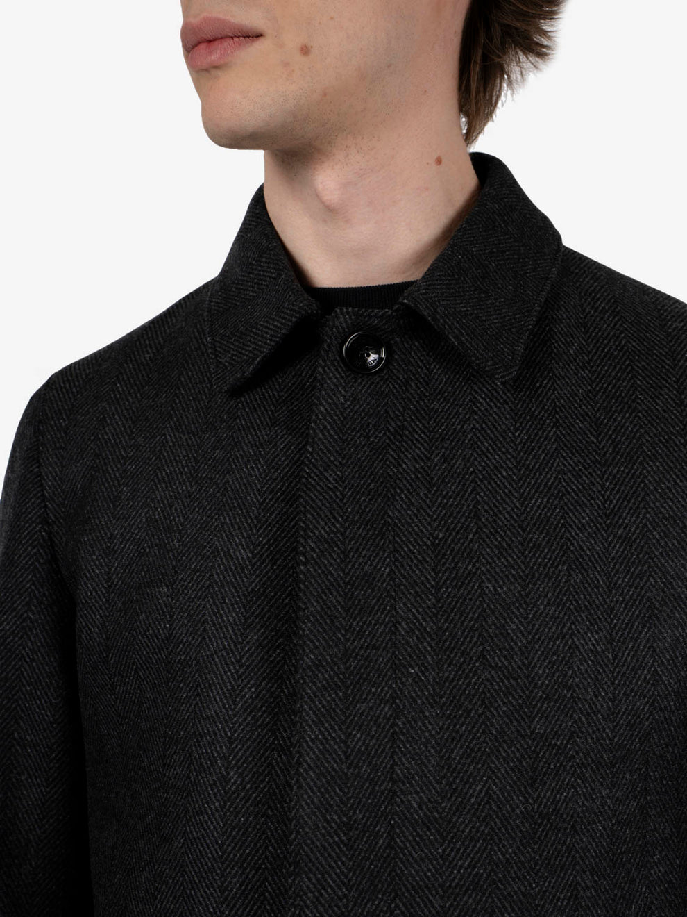 Dark grey long raglan-sleeve spined coat
