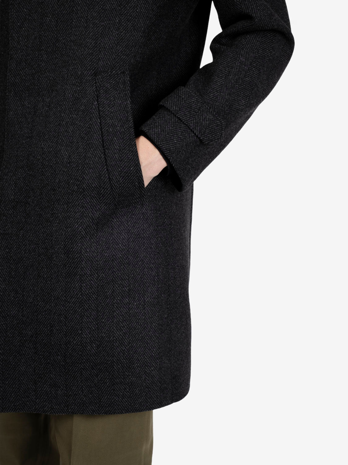 Dark grey long raglan-sleeve spined coat