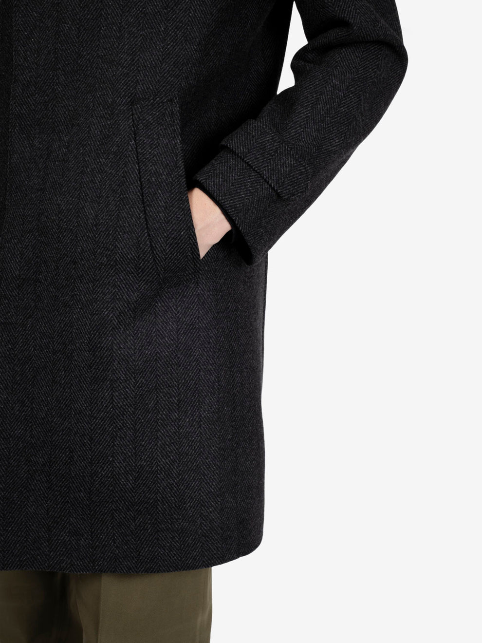 Dark grey long raglan-sleeve spined coat