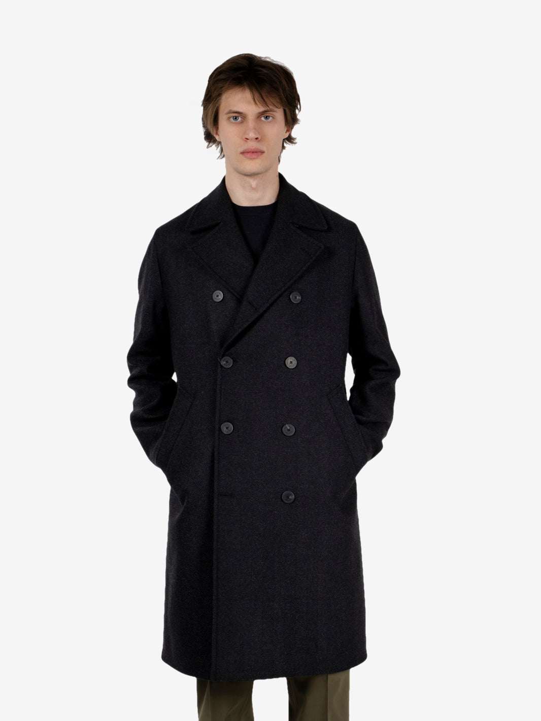 Charcoal raglan-sleeve topcoat