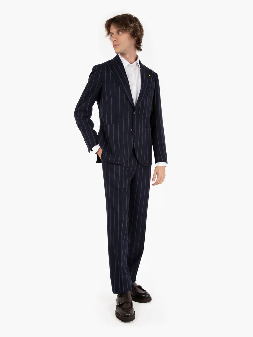 Blue Wool Blend Pinstripe Suit