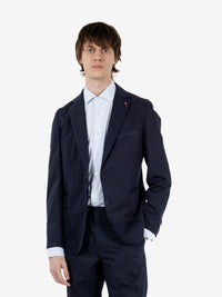 Giacca monopetto in cotone e lino blu