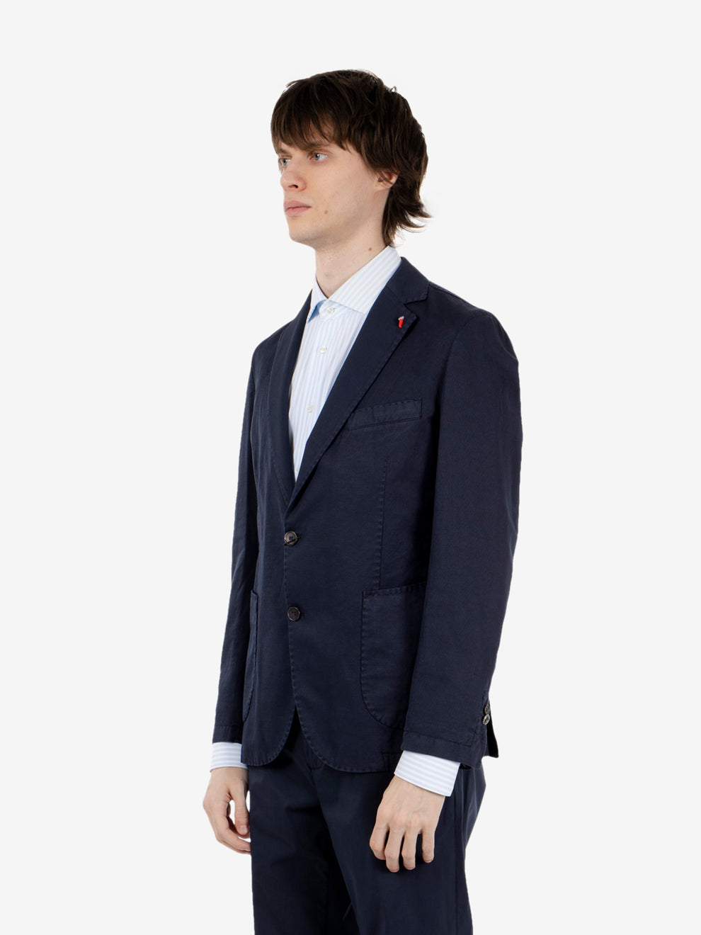 Giacca monopetto in cotone e lino blu