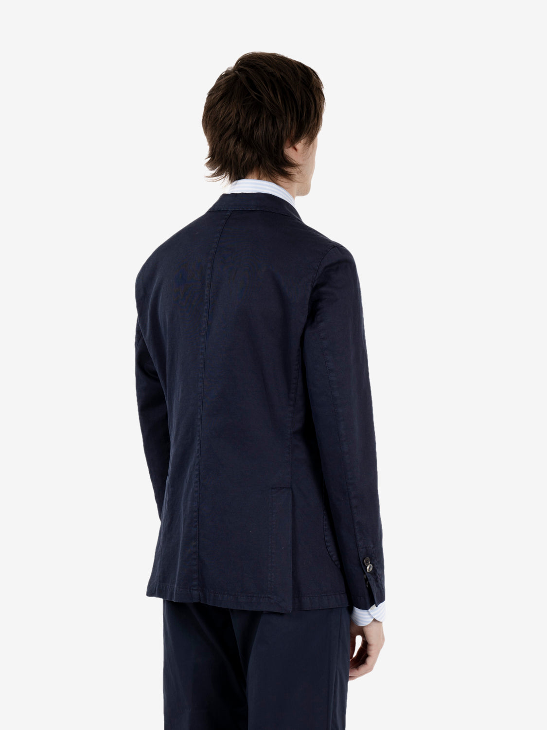 Giacca monopetto in cotone e lino blu