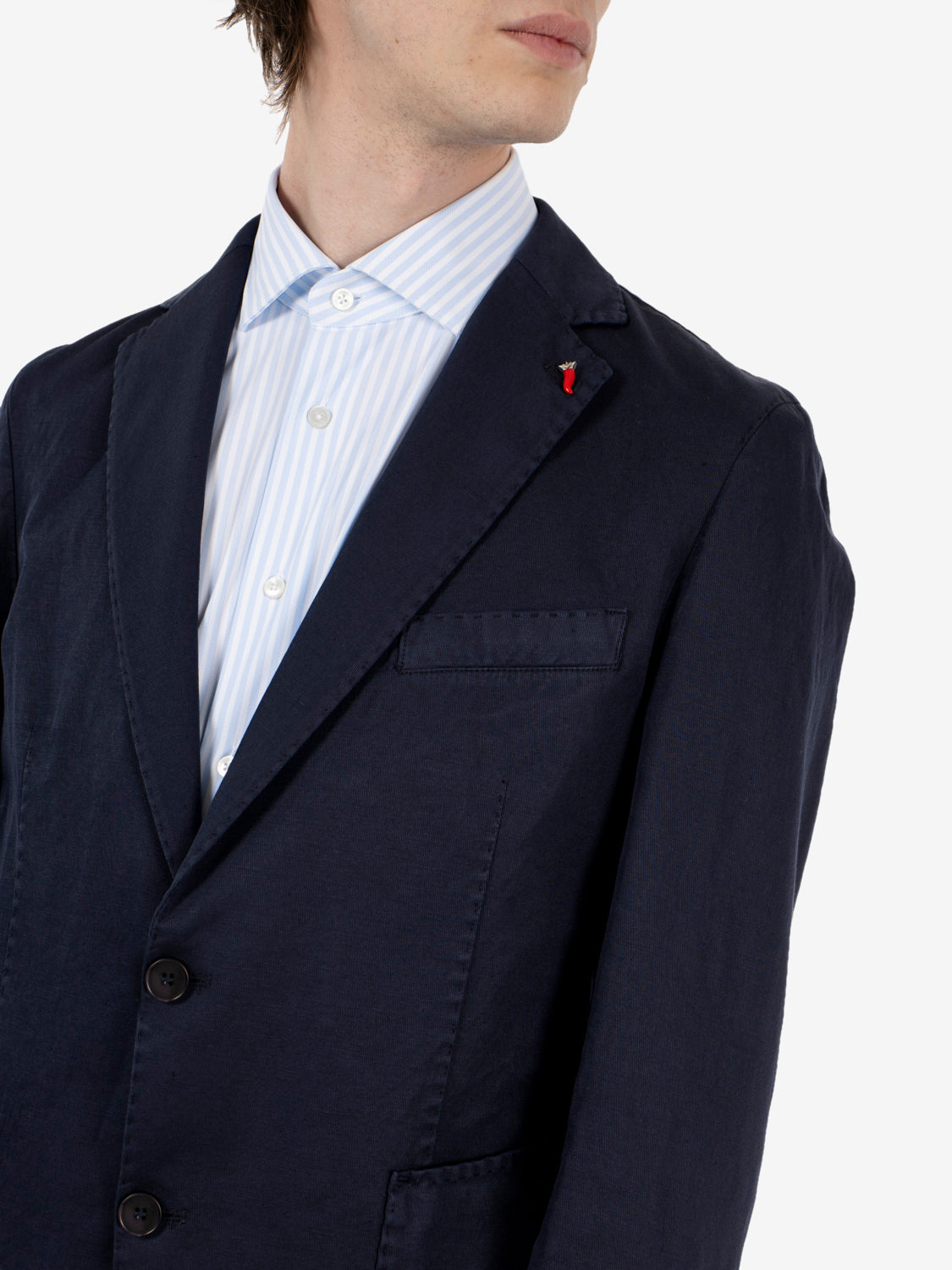 Giacca monopetto in cotone e lino blu