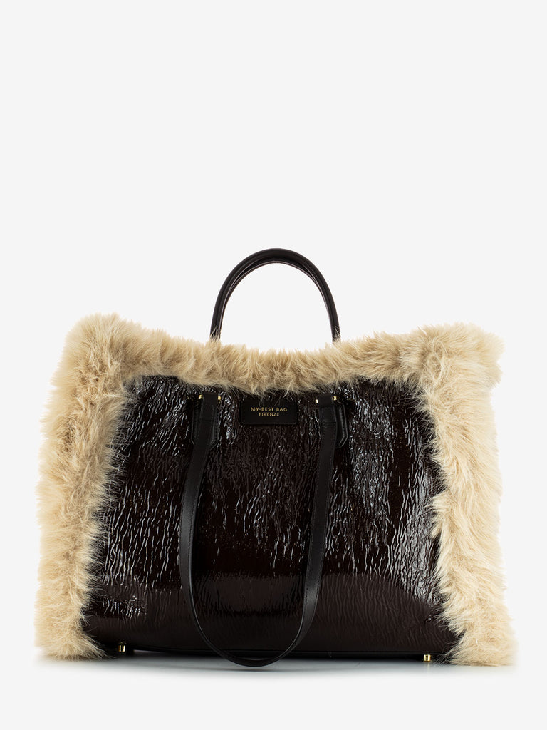 MY-BEST BAG - Borsa a Mano Atena Fur Reversibile Chocolate