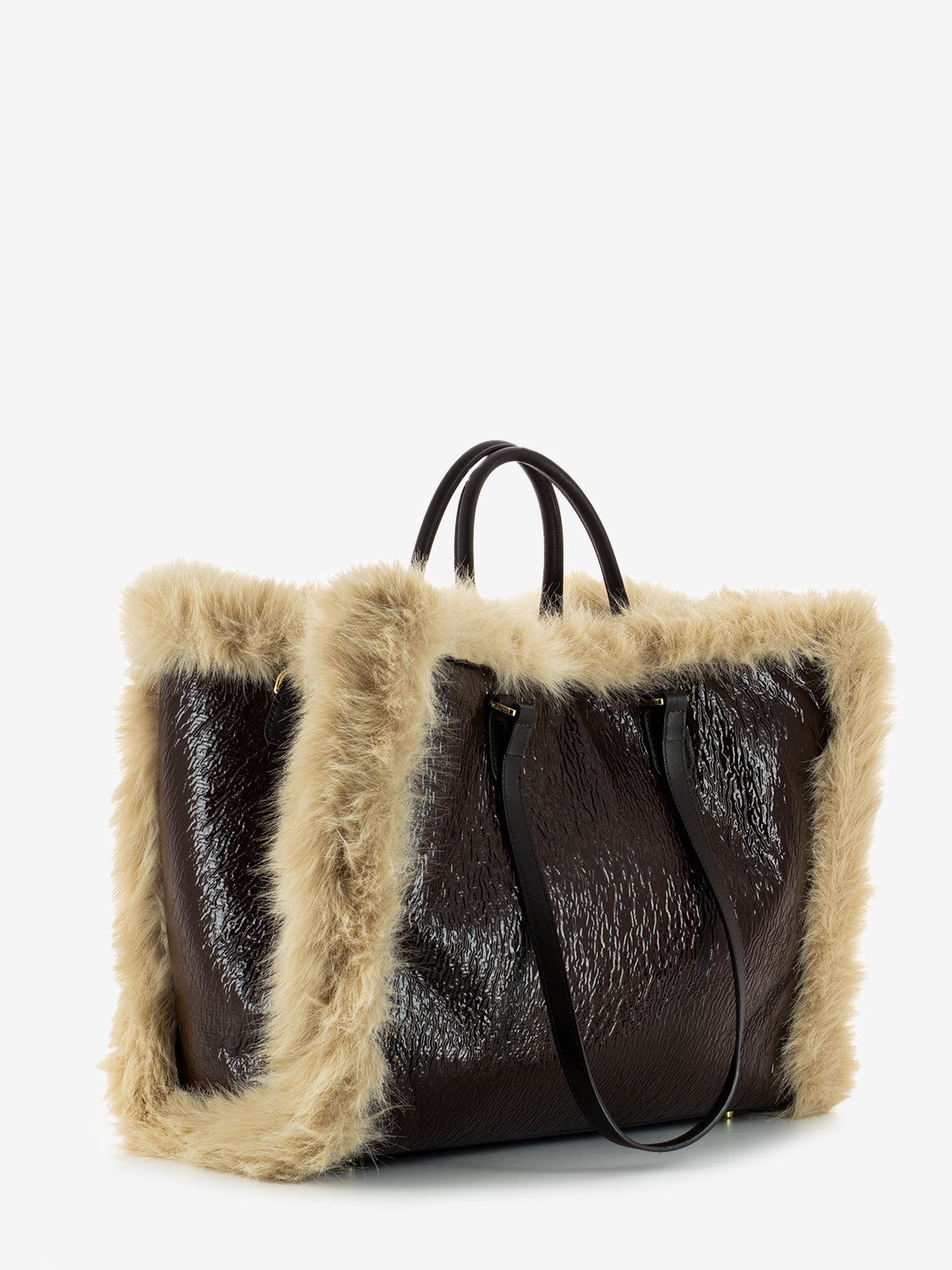 Atena Fur Reversible Handbag Chocolate