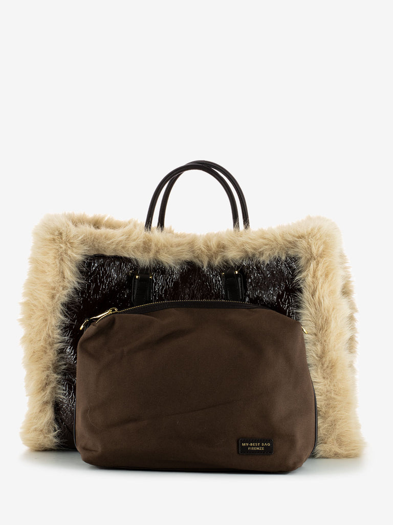 MY-BEST BAG - Borsa a Mano Atena Fur Reversibile Chocolate