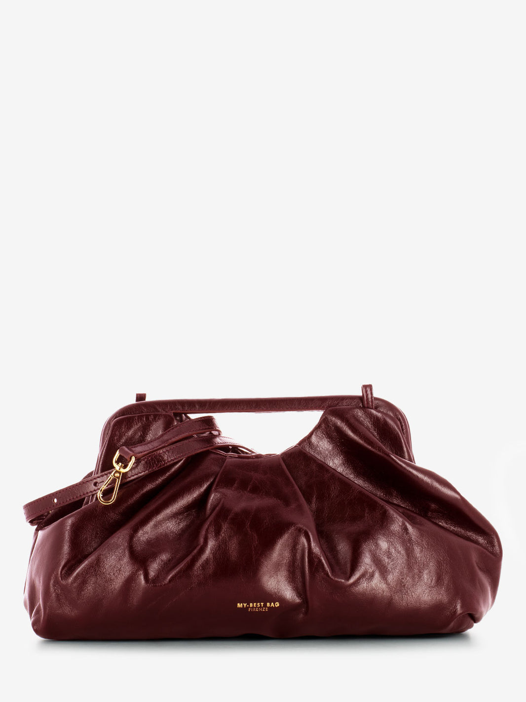 Ruby red leather handbag